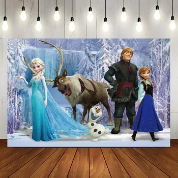 Hot Tegnefilm Frosne Anna Elsa Prinsesse Party Foto Baggrund Snow Queen Farverige Tapet Happy Birthday Baby Brusebad Baggrunde