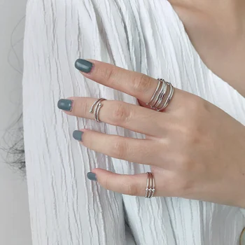 F. I. N. S koreanske Kvinder 925 Sterling Sølv Ringe til Kvinder, Multi-Lag Sammenvævede Vævning Linje Hjerte Ring Kno Tail Ring