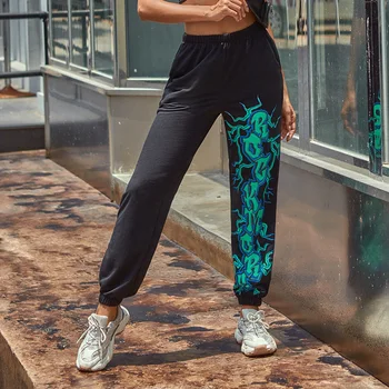 InstaHot Kvinder Sweatpant Flamme Trykt Sorte Bukser Cargo Bukser 2020 Fashion Streetwear Gotisk Kvinde Pantalones Løs Jogger