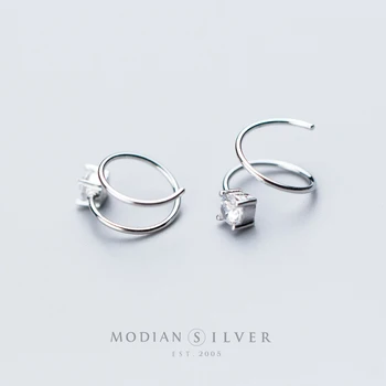 Modian Blændende AAA Zircon Spiral Dingle Øreringe til Kvinder i Ægte 925 Sterling Sølv Geometriske Drop Øreringe, Mode Smykker
