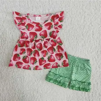 Nye Piger, Baby Tøj, 2 Sæt Jordbær Print Skjorte Top Korte Bukser For Buksetrold Piger Outfits Kids Wear