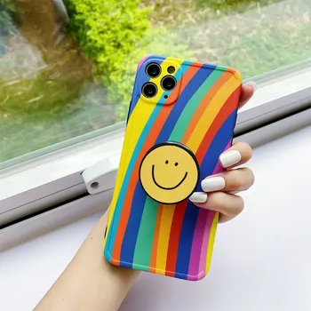 Rainbow Stand Holder Telefonen Cases Til iPhone 12 Pro Max antal 11 XR XS MAX 7 8 Plus Soft TPU bagcover Til Coque iphone 11 Capa Fundas