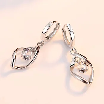 925 Sterling Sølv Mode Skinnende Krystal Damer'Clip Øreringe til Kvinder Smykker Valentine ' s Day Gave Engros