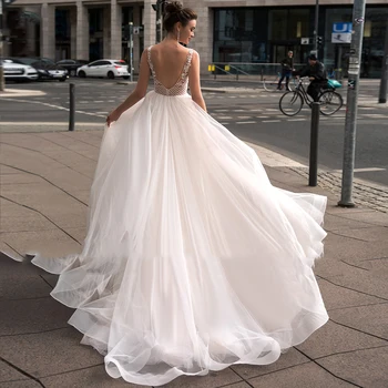 Eightree Charmerende V-Hals A-Line Brudekjoler 2021 Luksus Pynt Beaded Boheme Bride Kjole Plus Size Vestido De Noiva