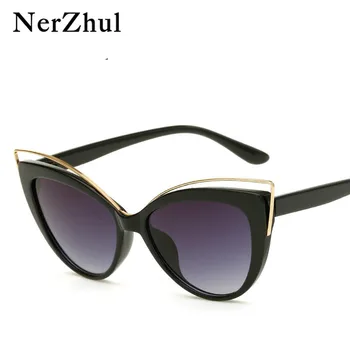 NerZhul Nye Mode-Cat Eye Solbriller Kvinder Sort Damer Nuancer Vintage Solbriller Hvide Spejl Solbriller Kvindelige