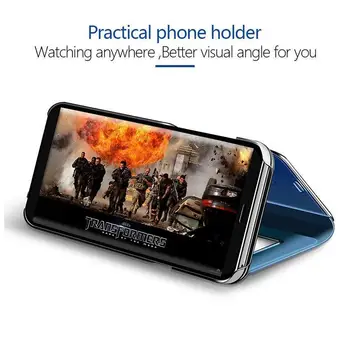 Anti-fald Flip Smart Spejl Side Window Phone Case For Samsung Galaxy A51 A71 Gennemsigtig, Slagfast Beskyttelses bagcoveret Coque