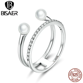 BISAER 925 Sterling Sølv Geometriske Shell Ring i Sølv 925 Finger Ringe til Piger Smykker Anel ECR668