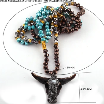 Mode Boheme Smykker 150cm Lang Knyttede Metal Spacer Multi Crystal Horn Halskæde Til Kvinder, Etniske Halskæde