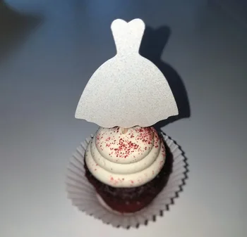 Hvid Glitter Brudekjole Cupcake Toppers - Bachelorette Party, Bridal Shower, Forlovelsesfest, Polterabend