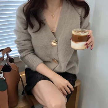 Koreanske Kvinder Sweater 2019 Falder Langt Ærme Elegant Cashmere Vinter Strikket Frakke Japan Sød Strik Minimalistisk Stil