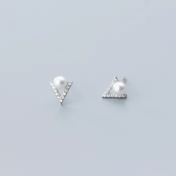 Korean Style Smykker 925 Sterling Sølv Mode Søde Temperament Indlagt Zircon V-formede Øreringe Hvid Perle Øre Tilbehør