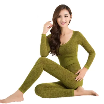 2020 Sexet O-hals Lace Long Johns Kvinder er Vinter Passer Sommerfugl Print Kompression Undertøj Til Kvinder Tynd Slank Termisk Tøj