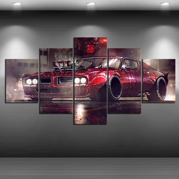 Lærred Maleri Prints Hjem Dekoration 5 Panel Køretøj American Muscle Car PONTIAC GTO Retro Sport Bil Væg Kunst, Modulære Billeder