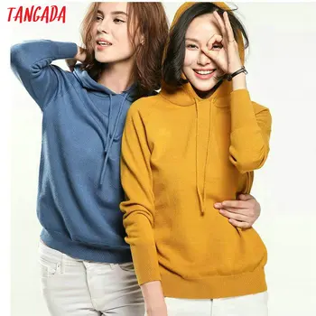 Tangada mode kvinde solid hooded sweater kvinder med lange ærmer koreanske smarte bløde jumpere sweater damer trække femme AQJ01