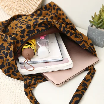 Damer Stor Kapacitet Shoulder Taske Mode Fløjlsbukser Leopard Print Tote Bag Casual Shopping Taske 2020 Ny