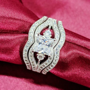 2021new design 925 sterling sølv ring sæt til kvinder, brude smykker luksus-classic fed 3 i 1 sæt personlig r4476s