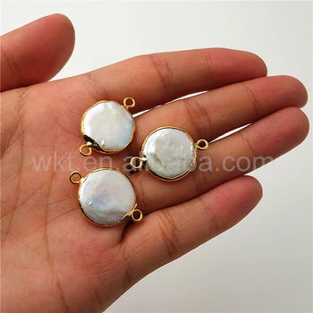 WT-C152 Charme Runde Perle-Stik til halskæde naturlige perle rå form, farve perle smykker med guld strim pearl stik