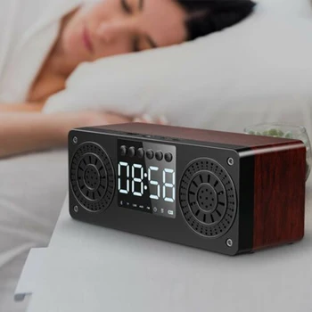 Musik ur bluetooth-træ-højttaler digitalt ur natbordet alarm clocke højttaler tabel ur dekorative med FM-radio