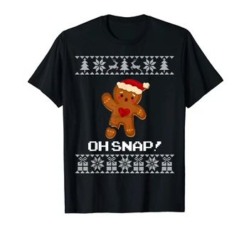 Sjove Oh Snap Gingerbread Shirt - T-Shirt-kortærmet T-Shirt-Sort Ugly Jul Sweater