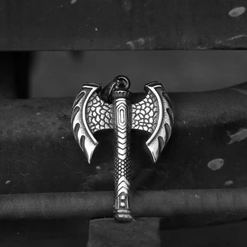 Min form Talisman Ax Anqitue Sølv Forgyldt Solen Hjul Amulet Vintage Knob Viking Økse Vedhæng Nordiske Voks Halskæde til Mænd Mandlige
