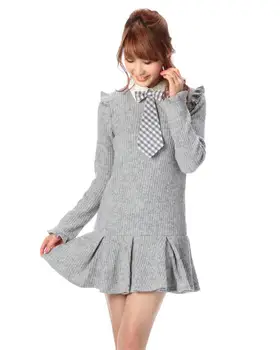 Japan L*Z LISA bomuld uafgjort langærmet at strikke en sweater kjole