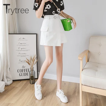 Trytree 2020 Foråret Kvinder Casual Kort Nederdel og En online Mode Bælte Lommer Solid 4 Farve Mini Kontor Dame allround-Style Nederdel