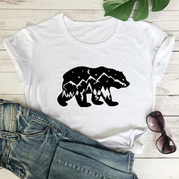 Skov Polar Bear T-shirt Æstetiske Sommeren Korte Ærmer Natur Adventure Tshirt Fashion Kvinder Grafisk Camping t-Shirt Top