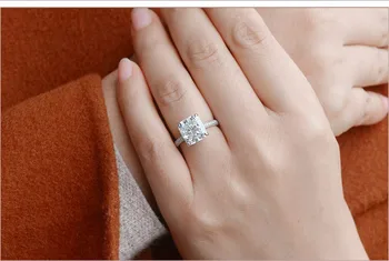 Luksus Kvindelige ring 925 Sterling sølv Cushion-cut 3ct AAAAA Sona cz Party Bryllup Band Ringe til kvinder Finger Brude Smykker
