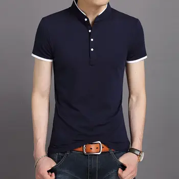 Bomuld T-Shirt til Mænd T-Shirt langærmet tshirt Mandlige ensfarvet T-shirts, toppe og tees Mandarin Collar Kort Skjorte Mærke Mand Tøj