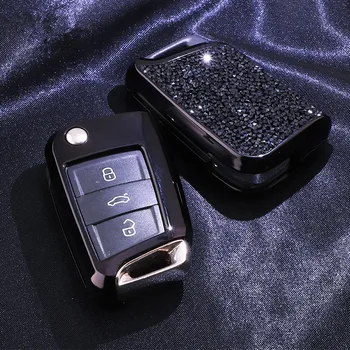 Kunstige Crystal key case cover shell holder til VW Polo, Golf 7 Tiguan for Skoda Octavia Karoq for SÆDE Ateca Leon Ibiza