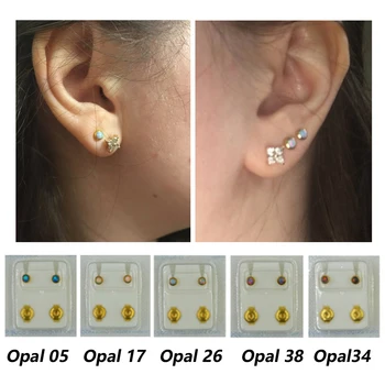 12pairs Rustfrit Stål Farverige Opal Øre Piercing Body Jewelry Stud Øreringe Tragus-Helix Brusk med Push-back Prop