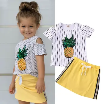 1-6Y lille Barn Børn Baby Pige Tøj Sæt Paillet Ananas Print Top T-shirt i Bunden Nederdele Tøj