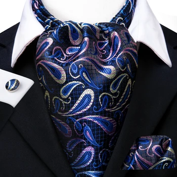 Hi-Tie Luksus Paisley Cravat for Mænd, Pocket Square Manchetknapper og Ascot Tørklæde Uafgjort Nye Mode Mænds Casual Ascot Cravat Binde Sæt