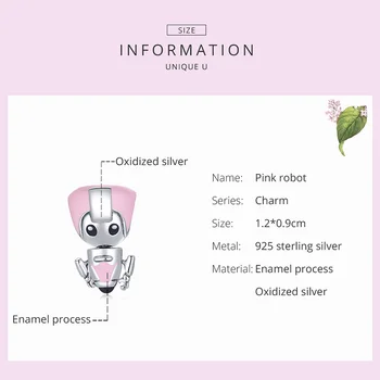 WOSTU 925 Sterling Sølv, Pink & Blå Charme Søde Robot Vedhæng Passer Oprindelige Armbånd DIY Halskæde Vedhæng Smykker CQC1773
