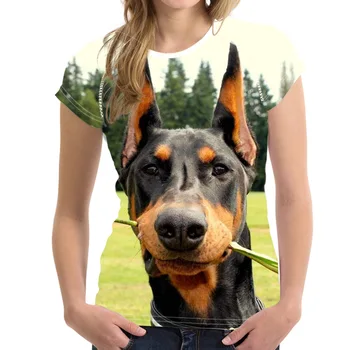 Kawaii 3D-Dog Doberman Print Kvinde T-Shirts Brand Designer O-Neck T-shirts til Piger Casual Harajuku Kort Top Tees