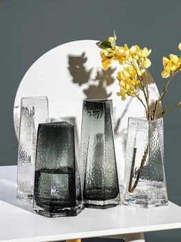 Kreative trekantede munden kolde mønster glas vase, lys luksus Europæiske stil desktop cafe stue med tørrede blomster vase