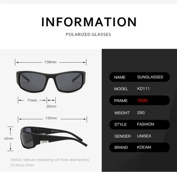KDEAM Mærke Mænds Polariserede Solbriller TR90 Rektangel Belægning Kørsel Briller Sport Beskyttelsesbriller Gafas De Sol
