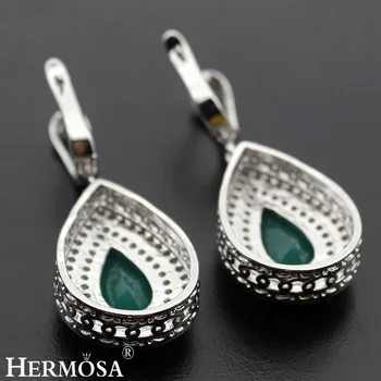 Smykker Sæt GreenEmerald Sølv Farve Øreringe Ring Størrelse 8 Sæt Til Kvinder, Grønne Dråbeformet Design