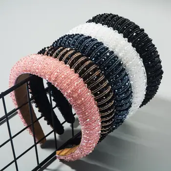 Fuld Crystal Luksus Hår Tilbehør Hairbands Sparkly Polstret Rhinestones Pandebånd Hovedklæde Sort Hvid Pink Kvinders Pandebånd