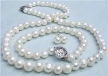 Nye mode charmerende gratis forsendelse 8-9mm Ægte Hvide Akoya Kulturperler Perle halskæde, armbånd, Øreringe sæt BV65