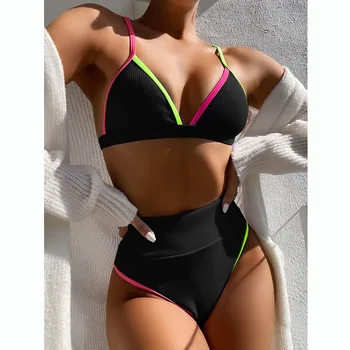 Push Up Badetøj 4 Farve Med Høj Talje Bikini Sexet Badedragt Kvindelige Patchwork Bikini Sæt Biquini Badning Suit Kvinder Badetøj Svømme