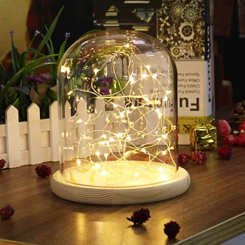 Glas Kuppel Bell Jar Cloche Display Træ-Base 20 LED Fe String Lys, Home Decor Soveværelse Bruser Nat Lys for Julegave