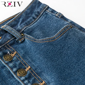 RZIV høj kvalitet kvinder jeans og høje talje knap flyve med tynde denim jeans med stretch blyant bukser
