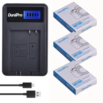 DuraPro 3pc 3.8 V 1850mAh DA-EL23 Genopladeligt Li-ion Batteri Oplader sæt Til Nikon COOLPIX P900, P610, P600, B700 Digital Kamera