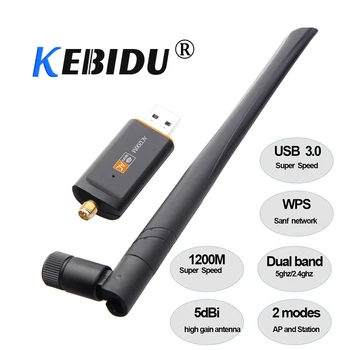 Kebidu Hot 1200Mbps USB 3.0 Trådløse Wifi-Adapter Superspeed netværkskort RTL8812 Dual Band med AC Antenne Til Laptop, Desktop