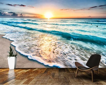 Papel de parede Sunset beach bølger naturlige landskab 3d tapet vægmaleri,opholdsstue, tv, væg soveværelse tapeter home decor