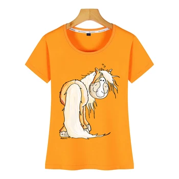 Toppe, T-Shirt Kvinder haflinger hest palomino heste tegneserie Casual Sort Bomuld Kvindelige Tshirt