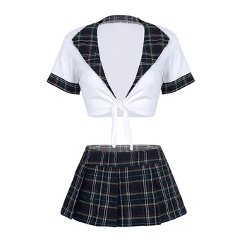 2020 Kvinders Skole Pige Uniform-Sexy Sailor Uniform Japansk Stil Studerende Afgrøde Top med Plaid Nederdel Cosplay Kostume rollespil