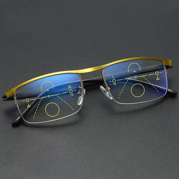 Par Tr90 Ultralet Progressiv Multifokal Læsning Briller Til Mænd, Kvinder Anti Blue Ray Presbyopic Briller Halvdelen Ramme +1.5