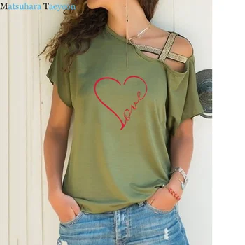 Nye Kærlighed Hjerte Print T-Shirt til Kvinder T-shirt Uregelmæssige kortærmet Sommer TShirt Toppe Sjove T-Shirts Plus Størrelse